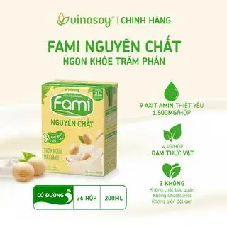 Hình ảnh 10x Sữa đậu nành Fami Vinasoy nguyên chất ít ngọt 200ml