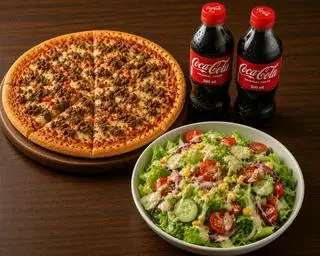 Hình ảnh 1 PIZZA (S) bất kỳ + 1 SALAD(S) bất kỳ Tặng TRÀ HOẶC NƯỚC NGỌT CÓ GA