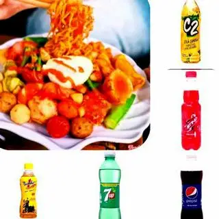 Hình ảnh Mì trộn cá viên thập cẩm + nước ngọt