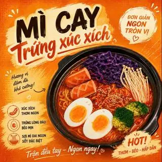 Hình ảnh Mì Cay Trứng Xúc Xích