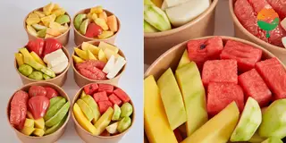 Hình ảnh 1 hộp thơm - sắn - ổi và 1 hộp mít - cóc
