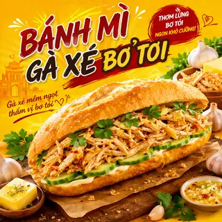 Hình ảnh Bánh mì gà xé bơ tỏi