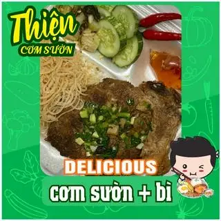 Hình ảnh cơm sườn bì + canh rong biển