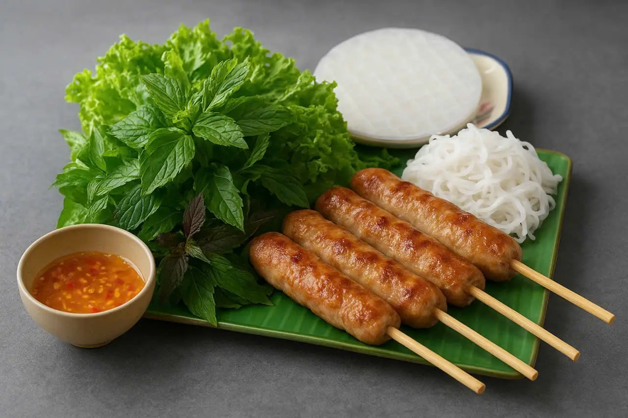 Hình ảnh nem nướng cuốn rau Grilled spring rolls with rice paper