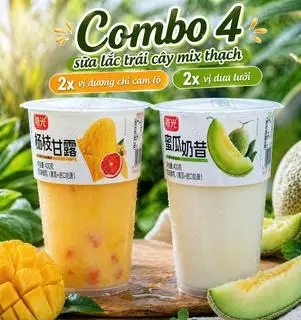 Hình ảnh ComBo 4 Ly Sữa Lắc Trái Cây Mix Thạch Gồm 2 Ly Vị Dương Cam Chi Lộ Và 2 Ly Vị Dưa Lưới
