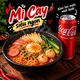 Hình ảnh mì cay full topping + nước