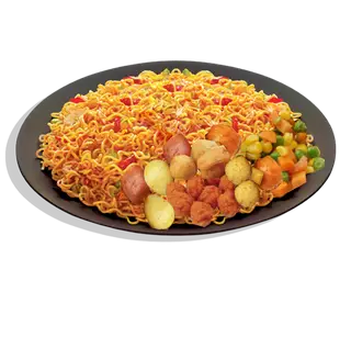 Hình ảnh mì trộn indo kèm viên chiên