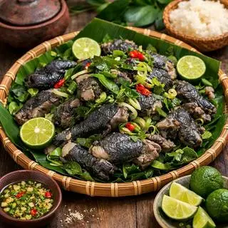 Hình ảnh Gà Đen H’Mông Hấp Nấm Lá Chúc 