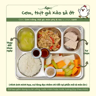 Hình ảnh Cơm thịt gà xào sả ớt, món phụ tự chọn