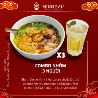 Hình ảnh Combo 3 người (3 bún + 3 trà đá)