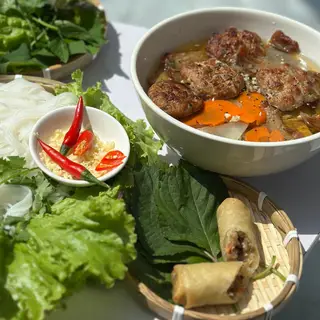 Hình ảnh Bún chả đặc biệt - nem rán - trà chanh mát lạnh