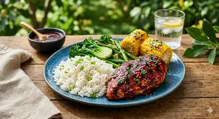 Hình ảnh Cơm Gà Má Đùi Nướng Sốt BBQ