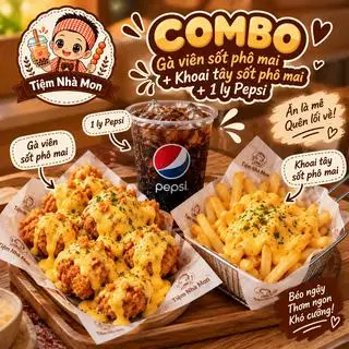 Hình ảnh COMBO 1: Gà viên + khoai tây chiên - sốt Phô Mai + 1 ly pepsi