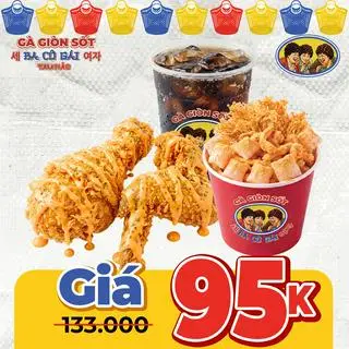 Hình ảnh 2 Miếng Gà Rán Giòn Sốt + 1 Gà Sợi Tươi Trộn + 1 Giải Khát