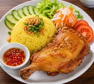 Hình ảnh cơm gà xối mỡ góc tư