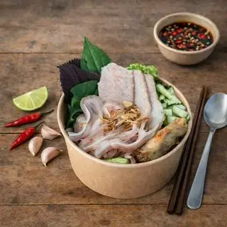 Hình ảnh Bún Nước Tương Thịt Tai- Chả Ram