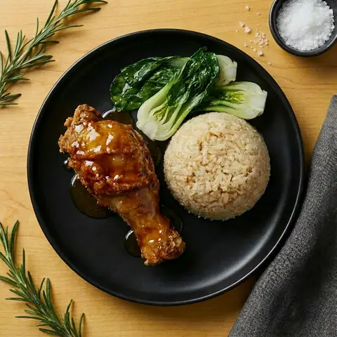 Hình ảnh Cơm Đùi Gà Chiên Sốt Mắm Mật Ong - Fried Chicken Drumstick Honey Fish Sauce Rice