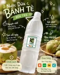 Hình ảnh Combo 3 Chai Nước Dừa Bánh Tẻ Bến Tre 1,5lít