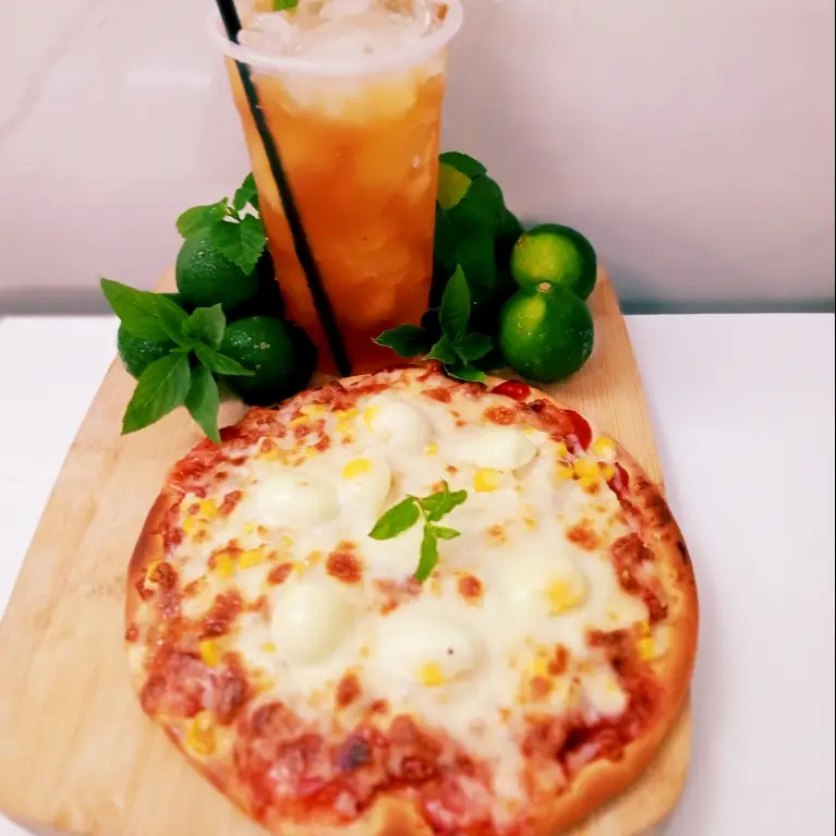 Hình ảnh pizza 22 cm thập cẩm+ly trà chanh tươi 