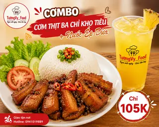 Hình ảnh CƠM BA CHỈ KHO TIÊU + NƯỚC ÉP DỨA