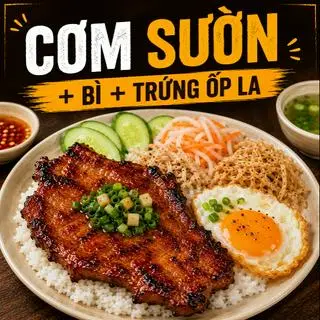 Hình ảnh Cơm sườn bì trứng ốp la 
