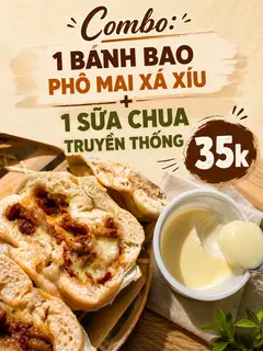 Hình ảnh Combo 1 bánh bao xá xíu phô mai + 1 sữa chua truyền thống
