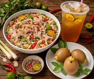 Hình ảnh Combo 1 phần rút xương to + 3 trứng gà nướng + trà tắc