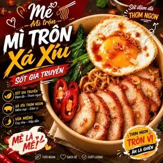Hình ảnh Mì trộn xá xíu trứng sốt truyền thống đậm vị