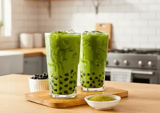 Hình ảnh trà sữa thái xanh trân châu đen