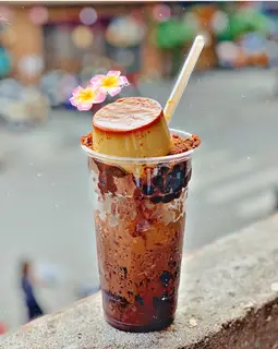 Hình ảnh Milo dầm bánh flan+ trân châu đen