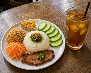 Hình ảnh Thịnh hành: 1 cơm tấm sườn bì chả + 1 trà tắc