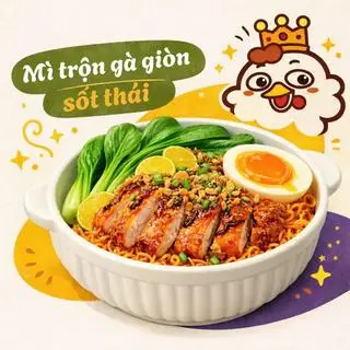 Hình ảnh Mì trộn Gà giòn sốt thái