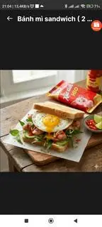 Hình ảnh Bánh mì sandwich ( 2 bánh + 1 ốp la + 1 xúc xích vissan ) thơm ngon