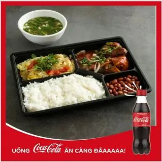 Hình ảnh Cơm trắng đùi gà + coca