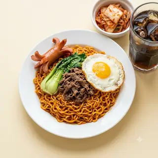 Hình ảnh Mì Trộn Trứng - Xúc xích - Ba chỉ bò