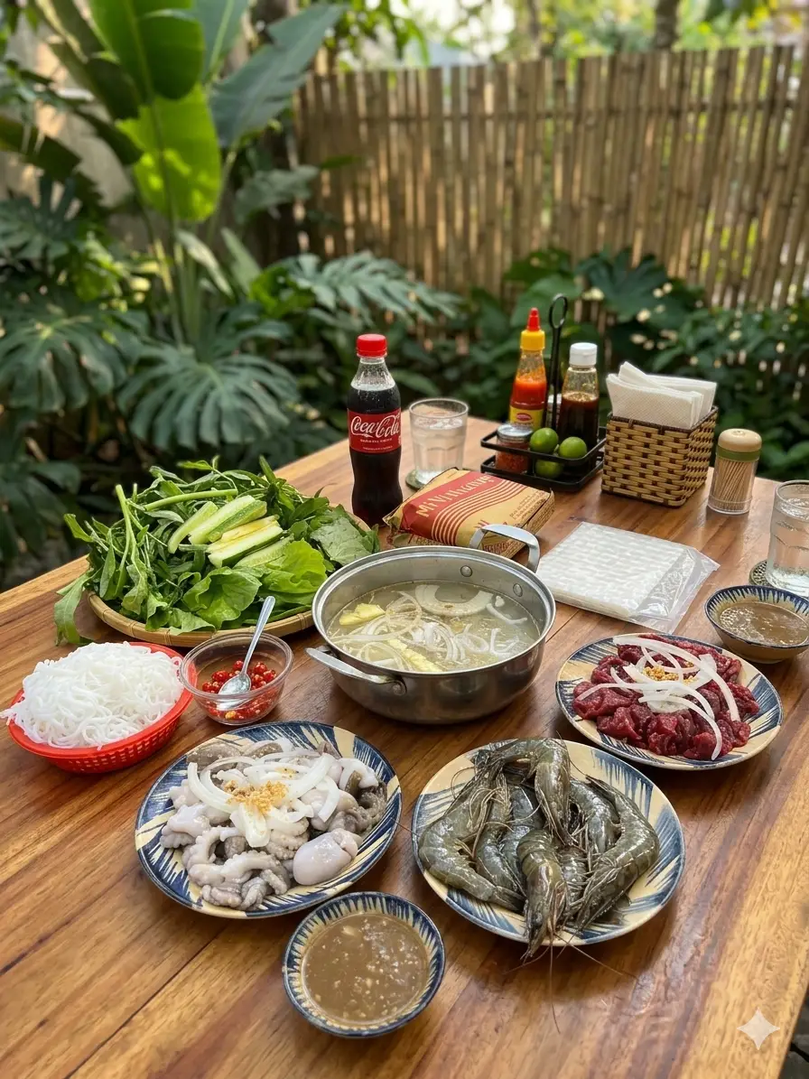 Hình ảnh Combo thần thánh ( bò + bạch tuộc + tôm ) 3 người ăn - Đầy đủ rau, bún