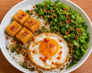 Hình ảnh Bún Nước Tương Đậu Chiên,Trứng Ốp La