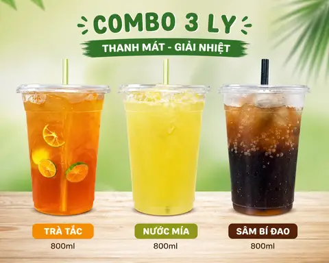 Hình ảnh combo 3 ly : trà tắc +  sâm bí đao +  nước mía tắc 