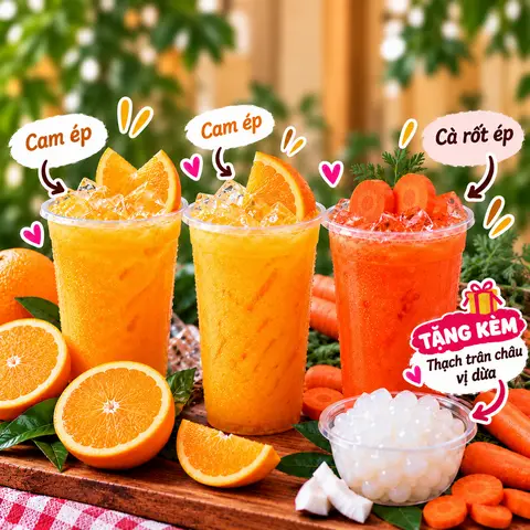 Hình ảnh Combo 2 cam ép + 1 cà rốt ép tặng kèm thạch 3d vị dừa
