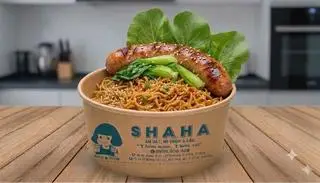 Hình ảnh mì trộn indome xúc xích tốp mỡ
