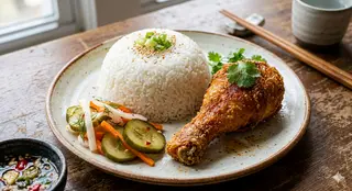 Hình ảnh Cơm đùi gà xối mỡ + trứng ốp la