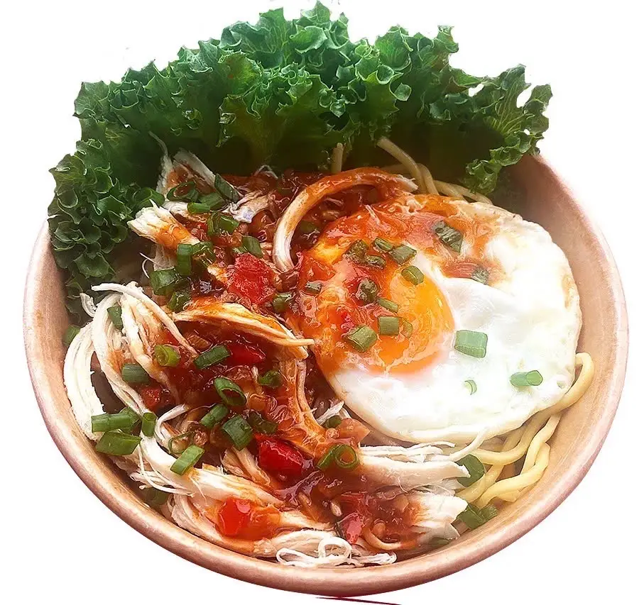 Hình ảnh Mì trộn gà xé San Hà + Trứng opla