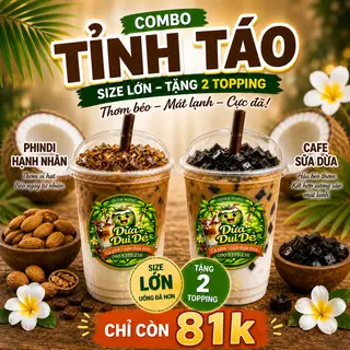 Hình ảnh COMBO TỈNH TÁO 81K | CAFE Sữa Dừa + Phindi + Tặng 2 Topping