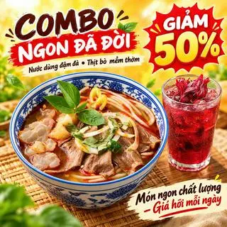 Hình ảnh [GIẢM 50%] Combo Bún bò Nạm gân + Trà Hibiscus