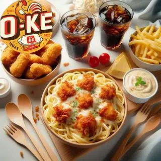 Hình ảnh COMBO PARTY: Mỳ Ý Sốt Kem, Gà Popcorn Phủ Phô Mai, Khoai Tây Chiên, Nước