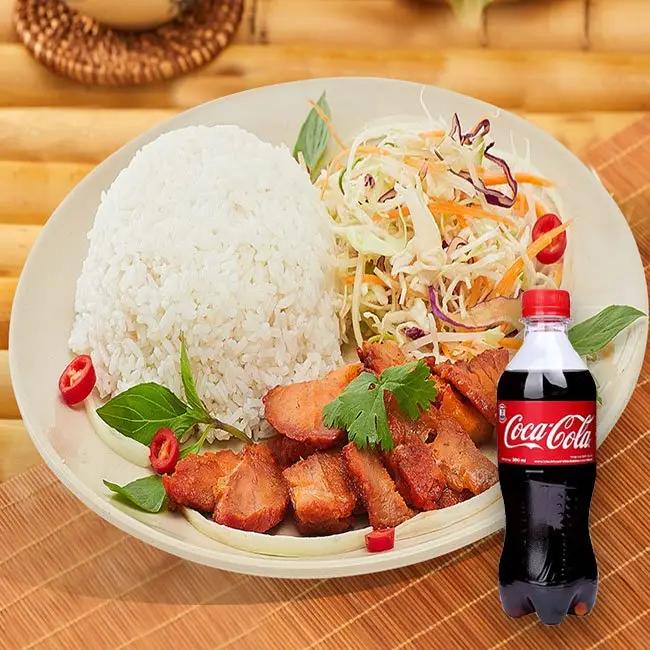 Hình ảnh Cơm thịt heo xá xíu+coca chai