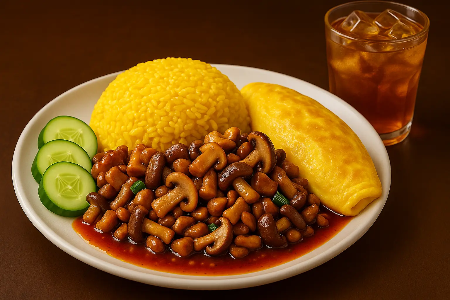 Hình ảnh Cơm Gà Xào Nấm - Trứng Cuộn Tặng Trà Nhài