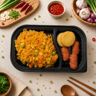 Hình ảnh Mì trộn cay đậu hủ phô mai EB + xúc xích bi