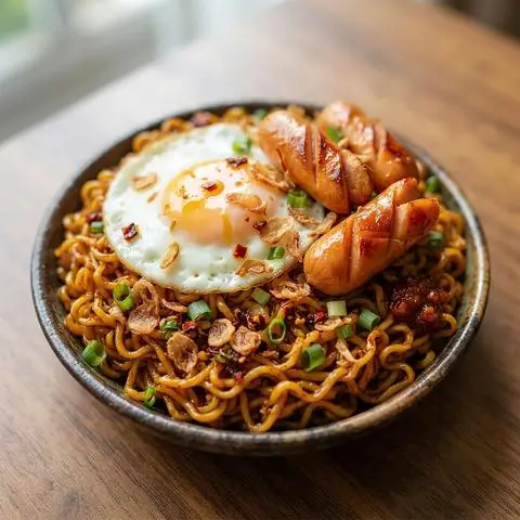 Hình ảnh Mì Trộn Indomie Kèm Topping (1 trứng ốp + 2 xúc xích)