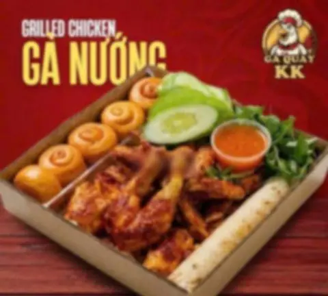 Hình ảnh Nửa con gà nướng - 5 bánh bao chiên - rau dưa - nước chấm 2 loại